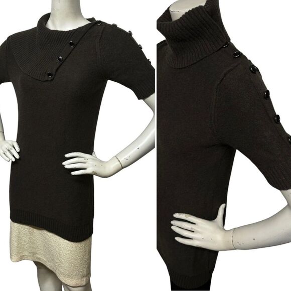 MAGASCHONI 100% Cashmere Tunic Length Sweater Button Up Turtleneck Cowl S M - Picture 2 of 16